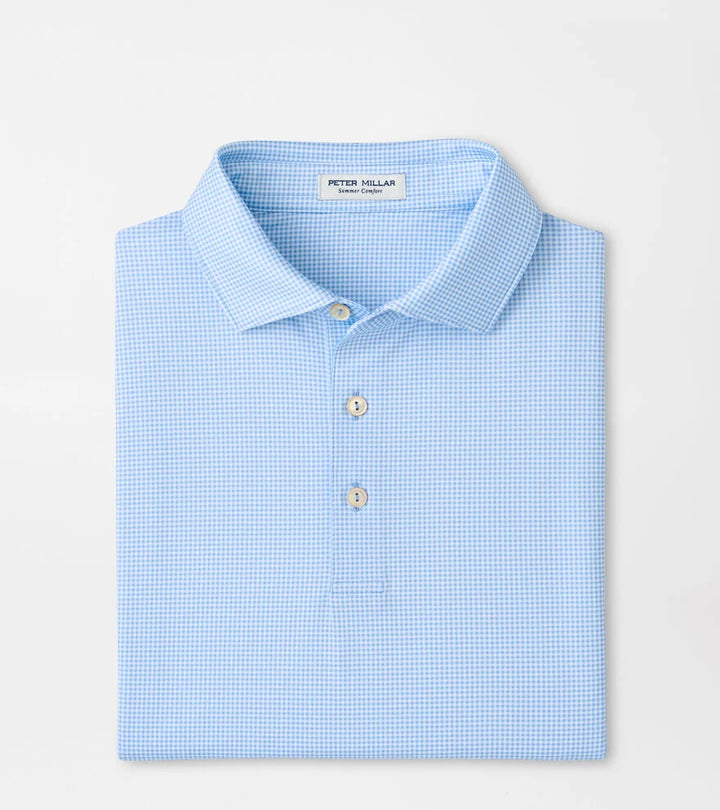 Peter Millar Gingham Performance Jersey Polo with Lake Murray: Cottage Blue