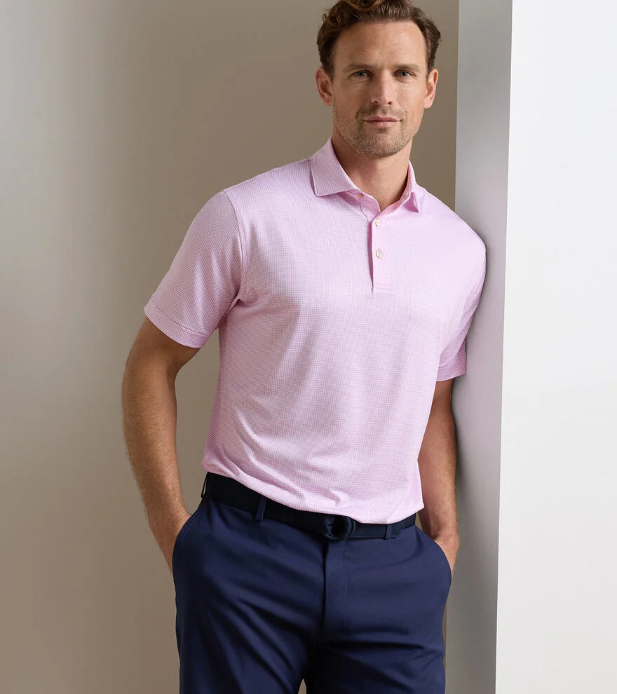 Peter Millar Gingham Performance Jersey Polo: Pink Parfait