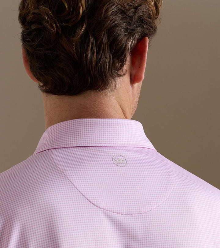 Peter Millar Gingham Performance Jersey Polo: Pink Parfait