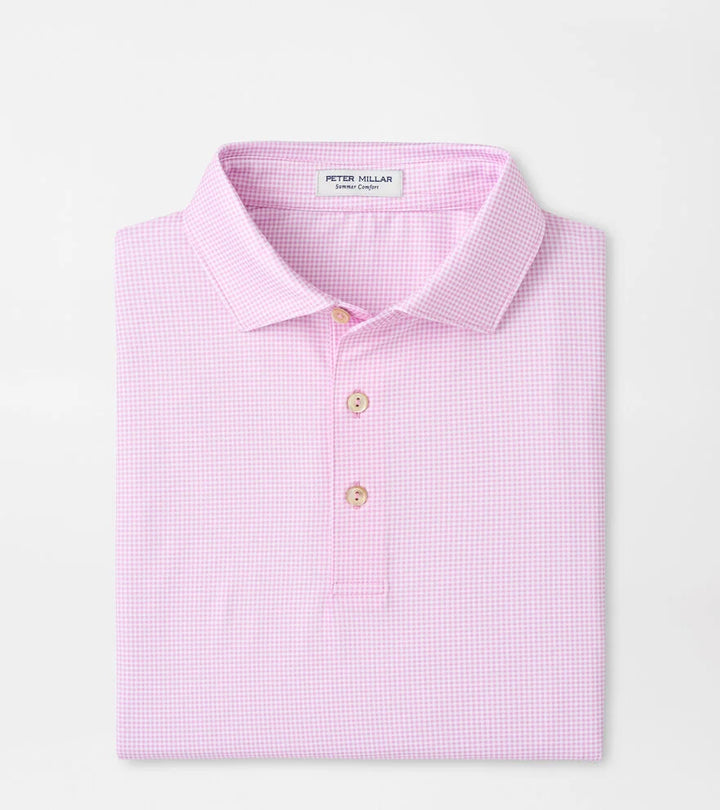 Peter Millar Gingham Performance Jersey Polo: Pink Parfait