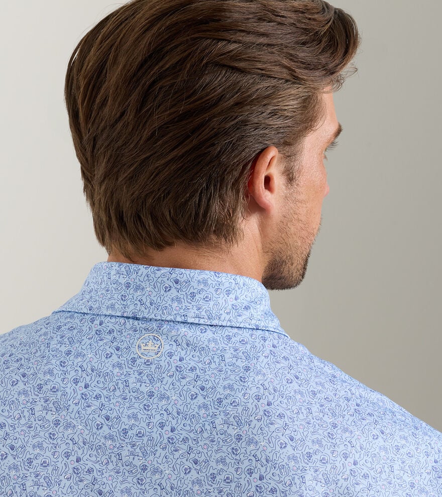 Peter Millar Parker Performance Jersey Polo with Pimento Cheese: Stream Blue