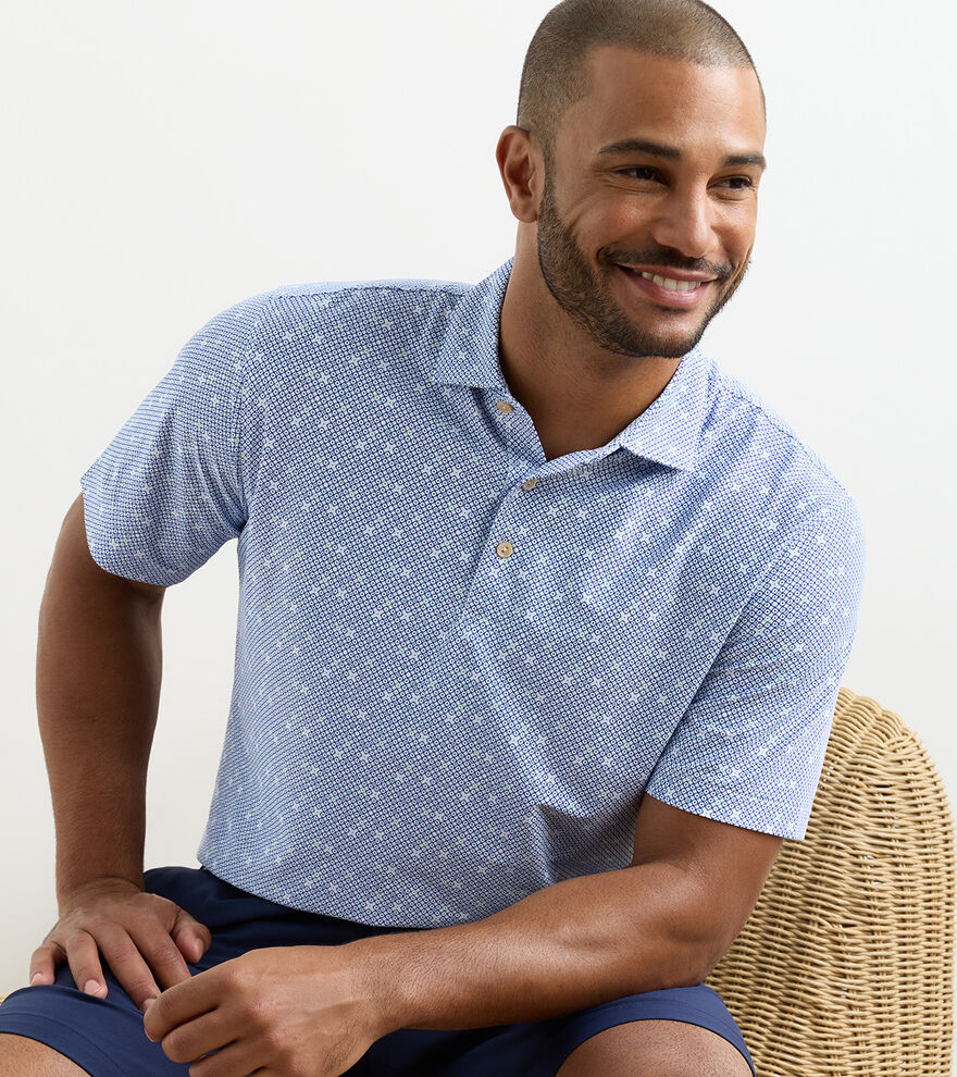 Peter Millar Santiago Performance Mesh Polo: White/Sport Navy