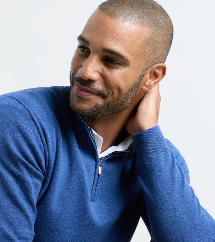 Peter Millar Coolspun Lite Cotton Quarter-Zip Sweater: Windsor Blue