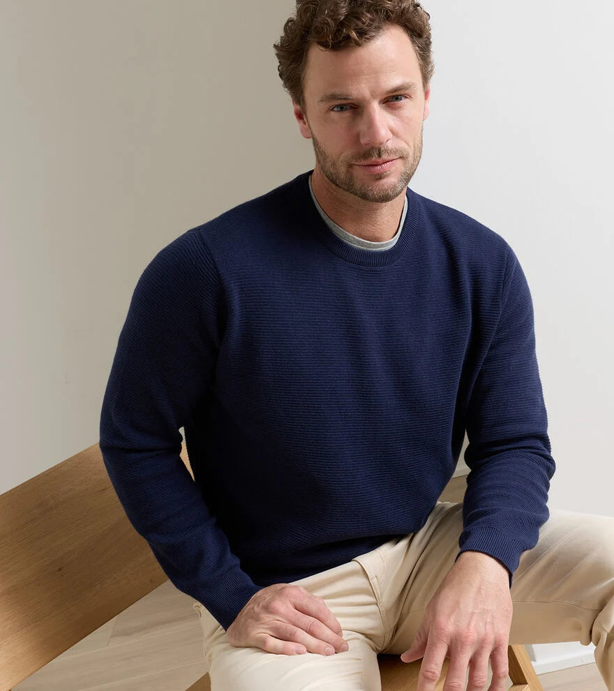 Peter Millar Coolspun Lite Textured Crewneck Sweater: Navy