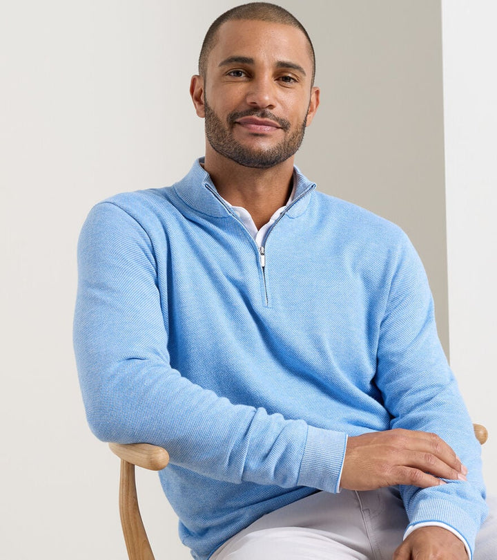 Peter Millar Coolspun Lite Birdseye Cotton Quarter-Zip Sweater: Bluebird