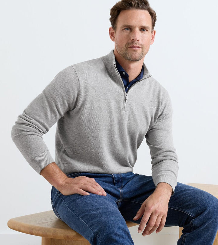 Peter Millar Coolspun Lite Birdseye Cotton Quarter-Zip Sweater: Gale Grey