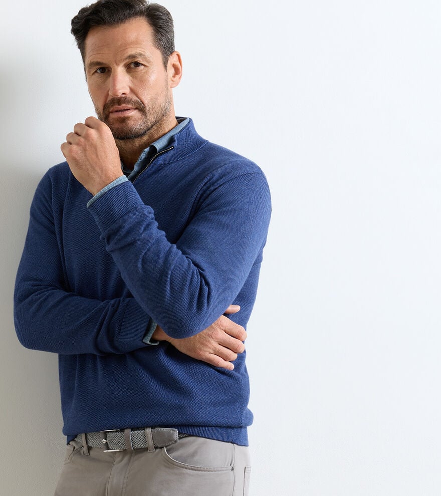 Peter Millar Coolspun Lite Birdseye Cotton Quarter-Zip Sweater: Navy