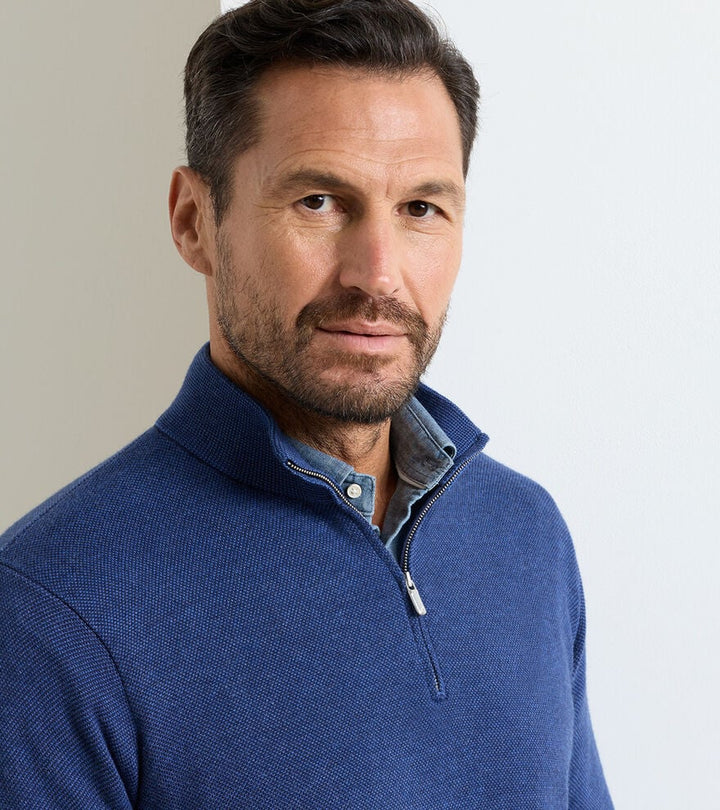 Peter Millar Coolspun Lite Birdseye Cotton Quarter-Zip Sweater: Navy