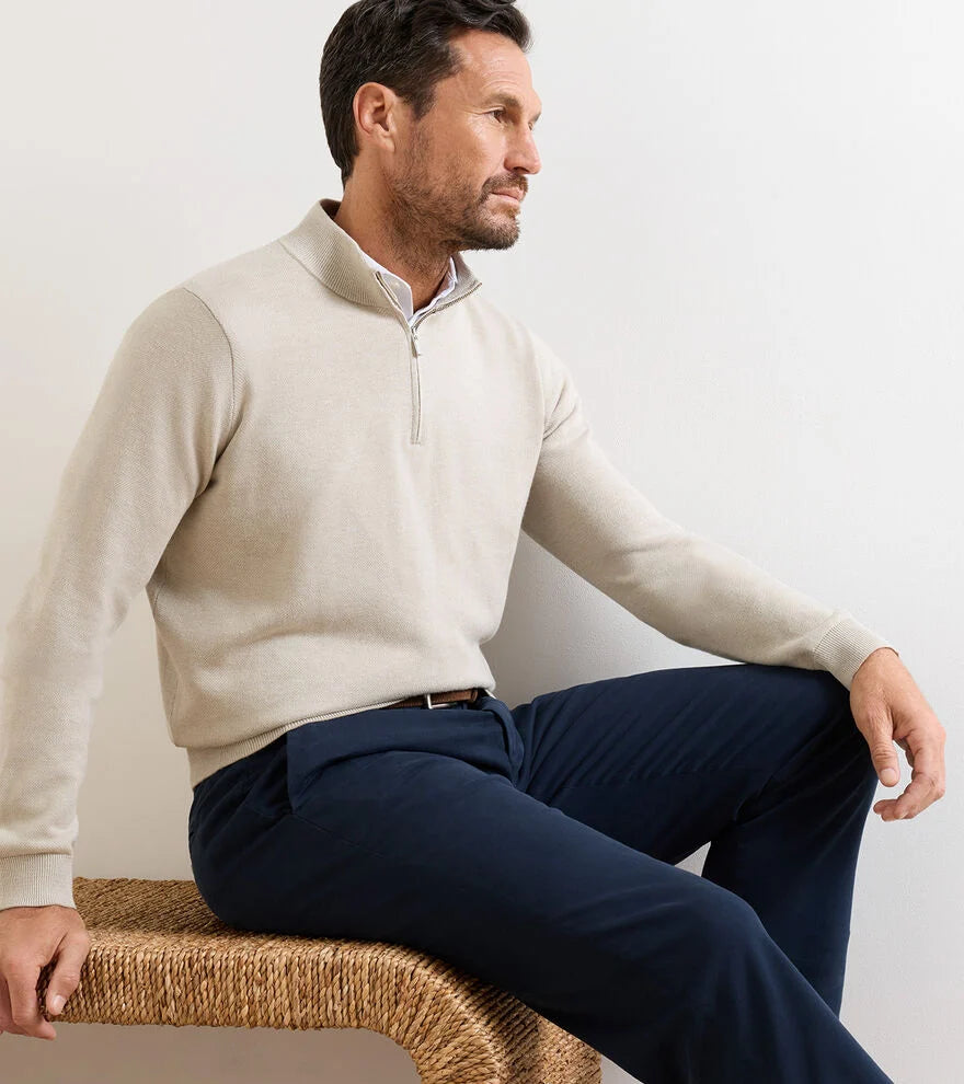 Peter Millar Coolspun Lite Birdseye Cotton Quarter-Zip Sweater: Truffle