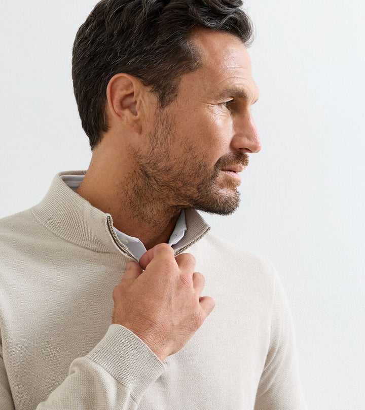 Peter Millar Coolspun Lite Birdseye Cotton Quarter-Zip Sweater: Truffle