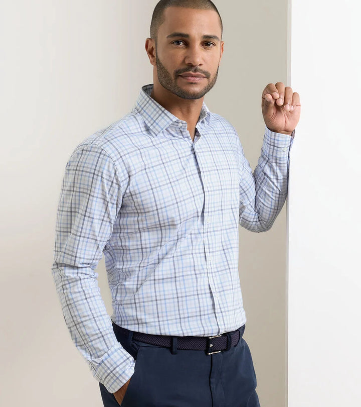 Peter Millar Warren Crown Lite Cotton-Stretch Sport Shirt: Cloudy Blue