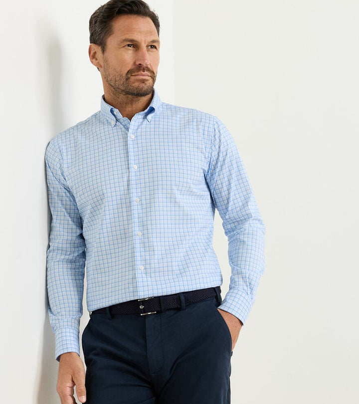 Peter Millar Calvin Crown Lite Cotton-Stretch Sport Shirt: Cottage Blue