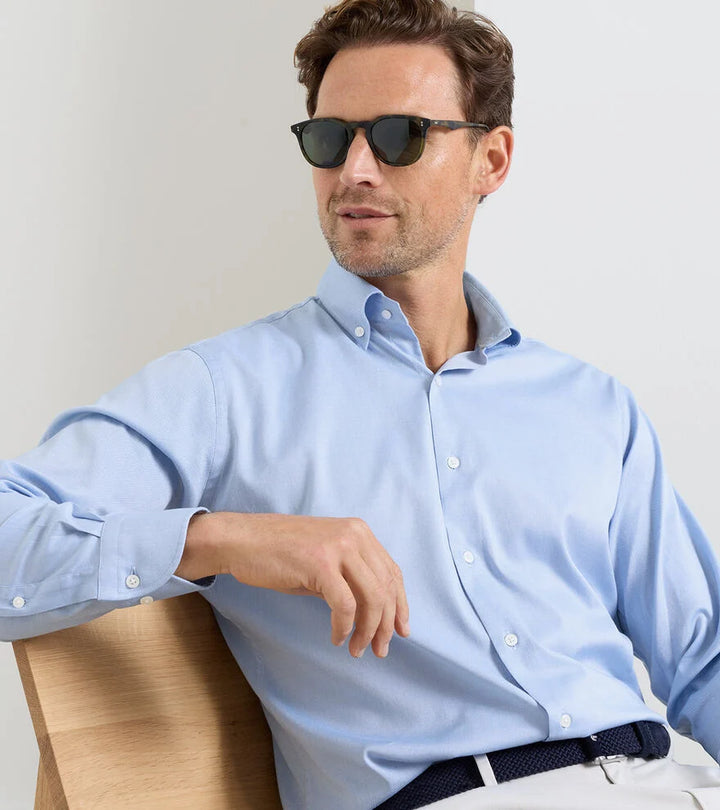 Peter Millar Campbell Perfect Pinpoint Cotton-Stretch Sport Shirt: Cottage Blue