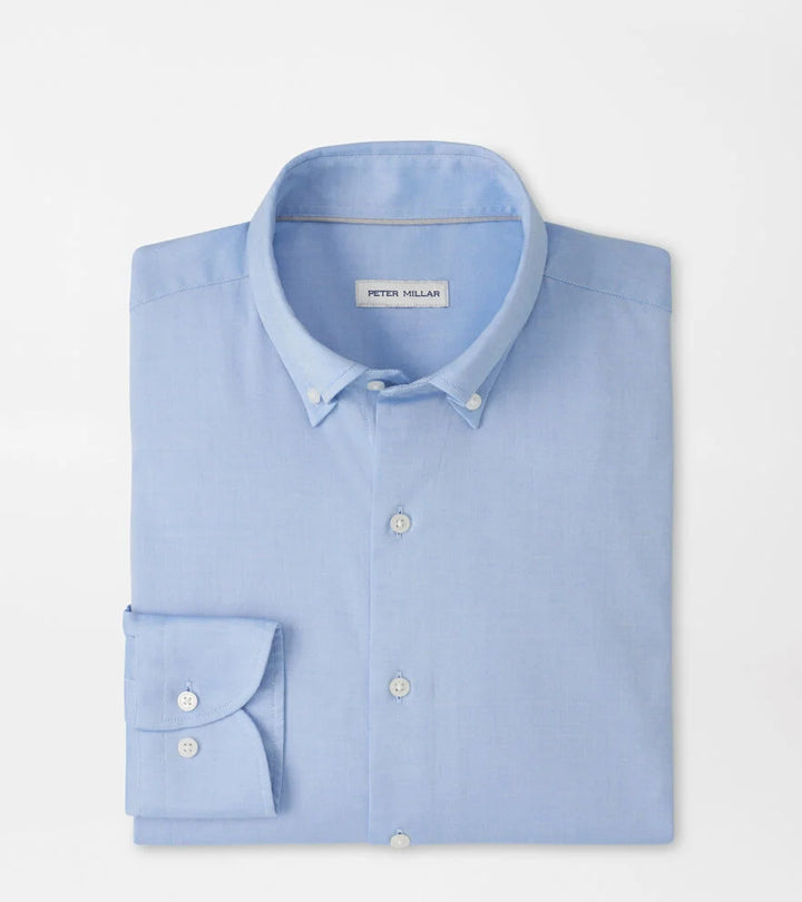 Peter Millar Campbell Perfect Pinpoint Cotton-Stretch Sport Shirt: Cottage Blue