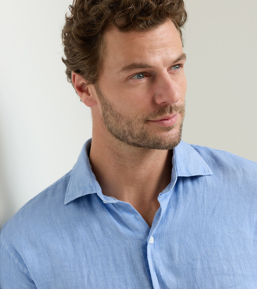 Peter Millar Shoreside Linen Sport Shirt: Bluebird