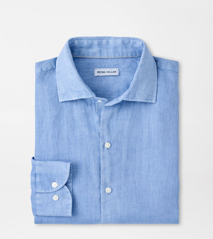 Peter Millar Shoreside Linen Sport Shirt: Bluebird