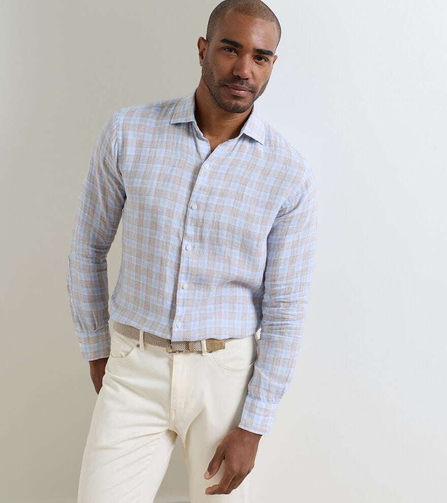 Peter Millar Milo Linen Sport Shirt: Cloudy Blue