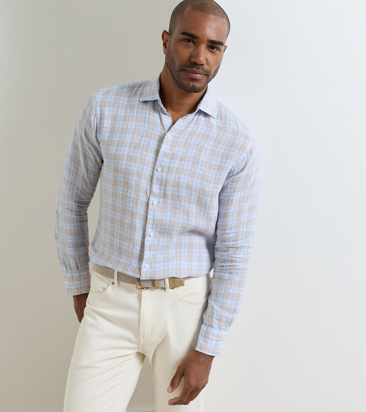 Peter Millar Milo Linen Sport Shirt: Cloudy Blue