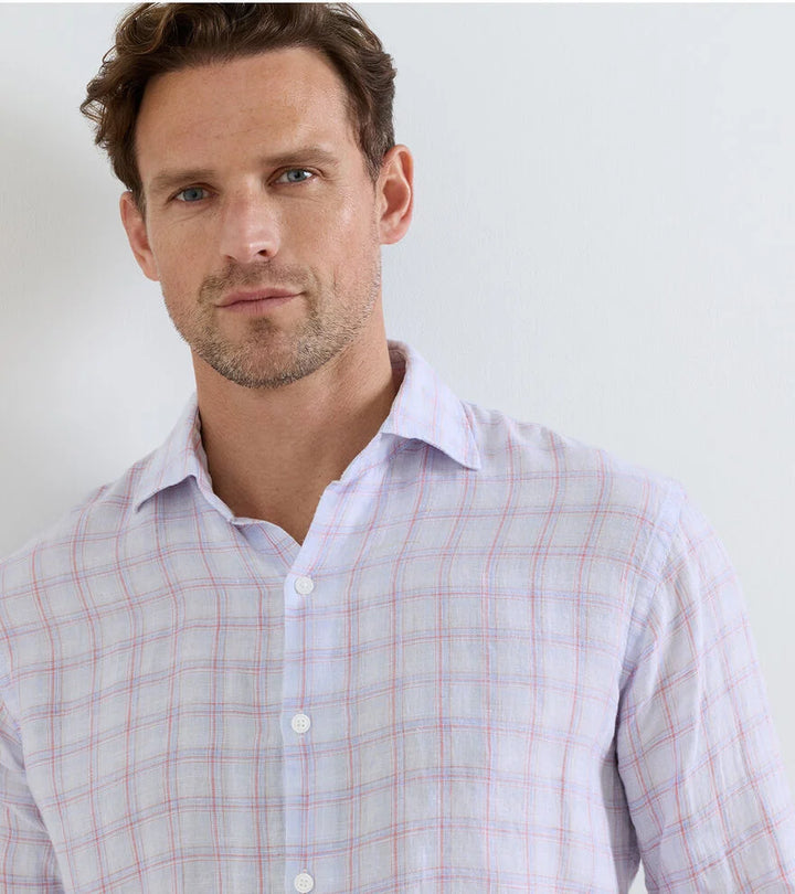 Peter Millar Frisbee Linen Sport Shirt: Stream Blue