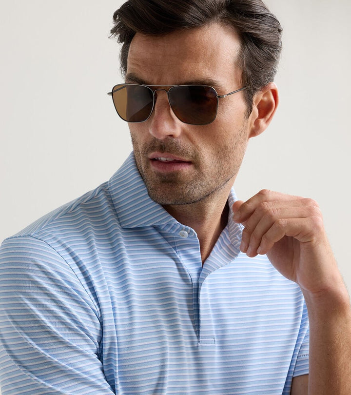 Peter Millar Tempo Performance Mesh Polo: Blue Frost