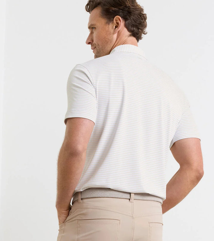 Peter Millar Tempo Performance Mesh Polo: White/Blue Brisk