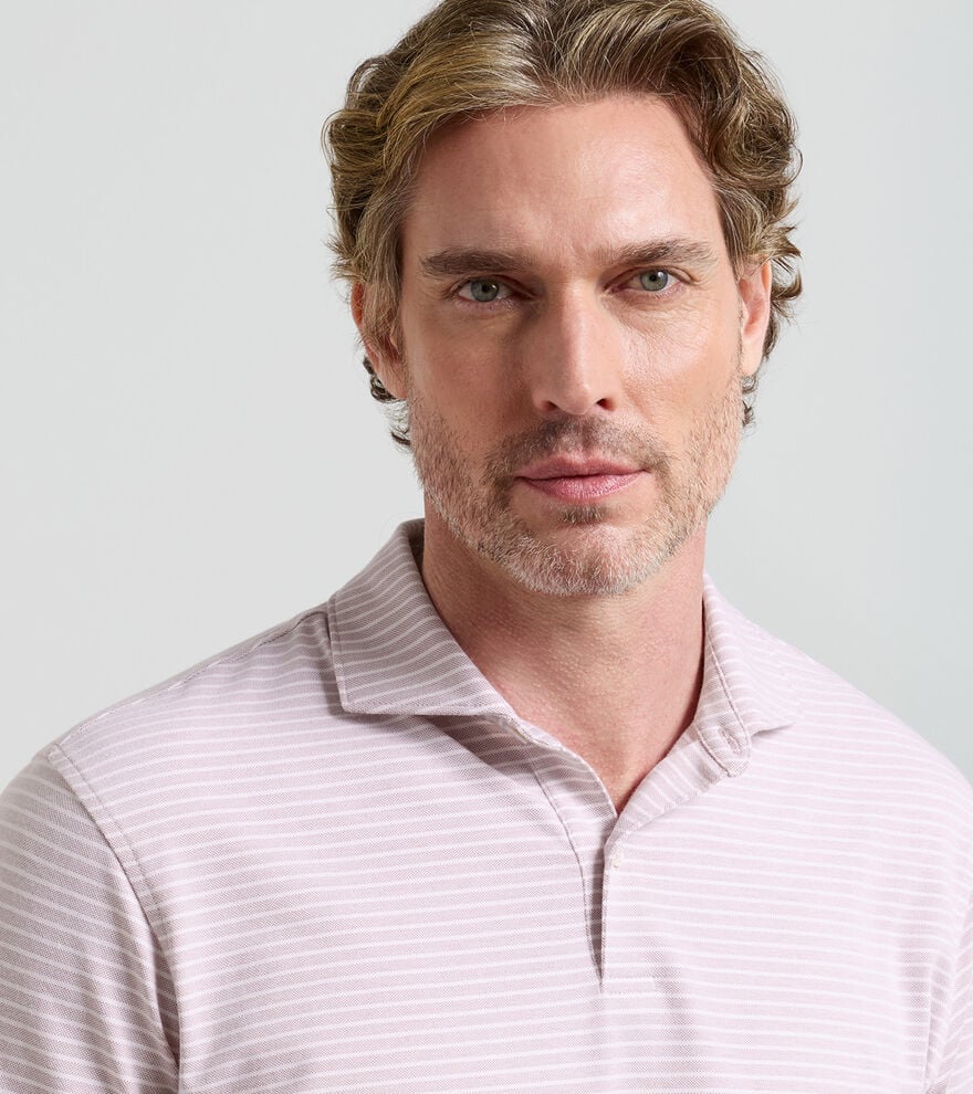 Peter Millar Albatross Stripe Cotton-Blend Piqué Polo: Faded Scarlet