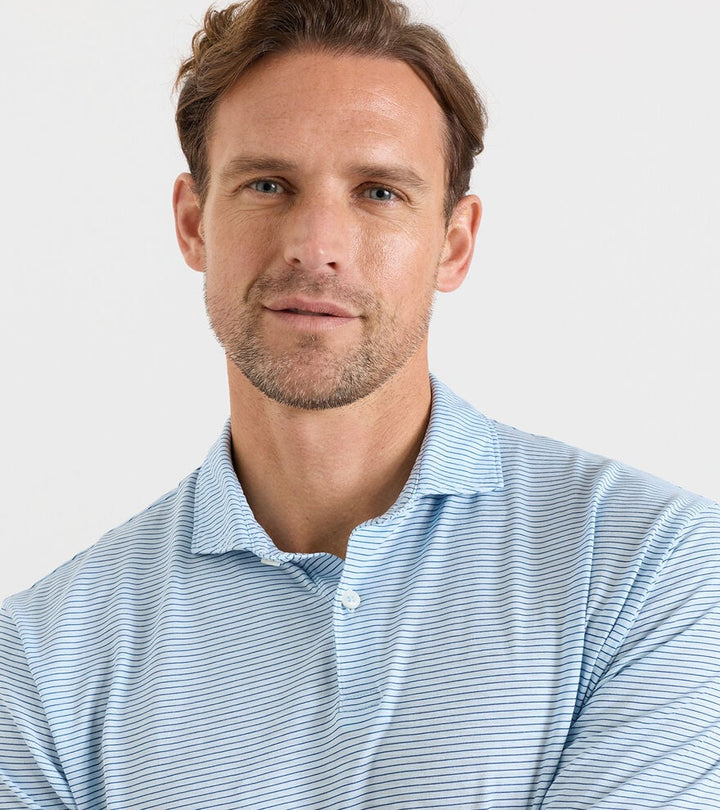 Peter Millar Journeyman Stripe Polo: Blue Brisk