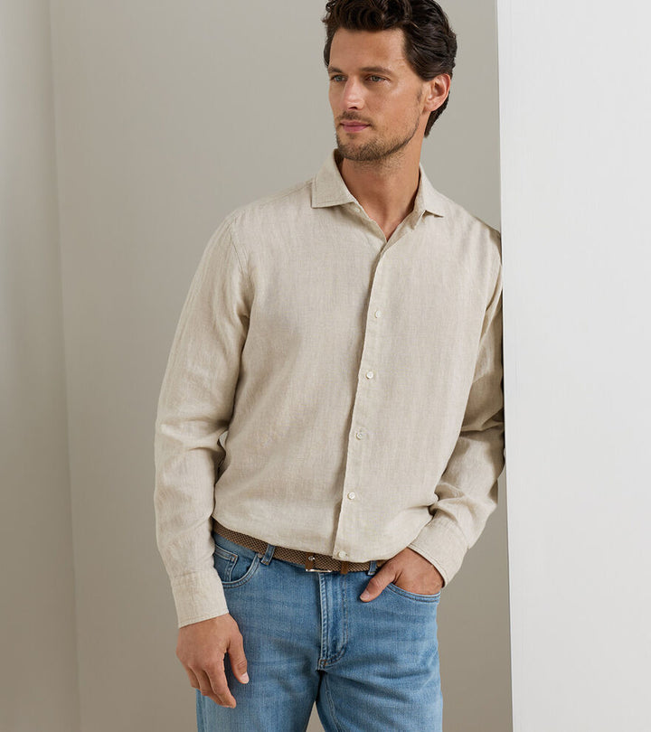 Peter Millar Astino Lino Solid Sport Shirt: Truffle