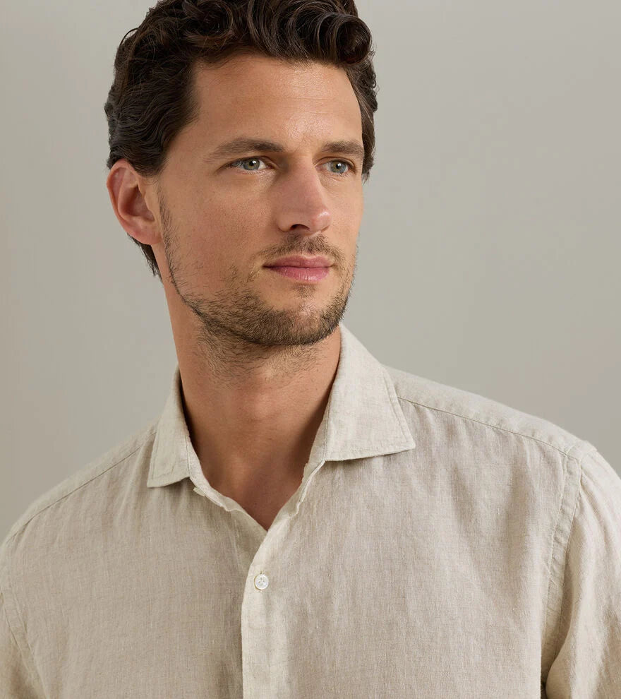 Peter Millar Astino Lino Solid Sport Shirt: Truffle