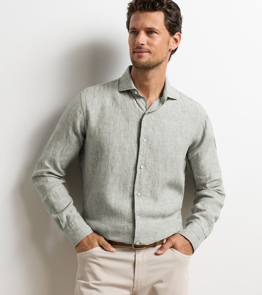 Peter Millar Astino Lino Solid Sport Shirt: Willow