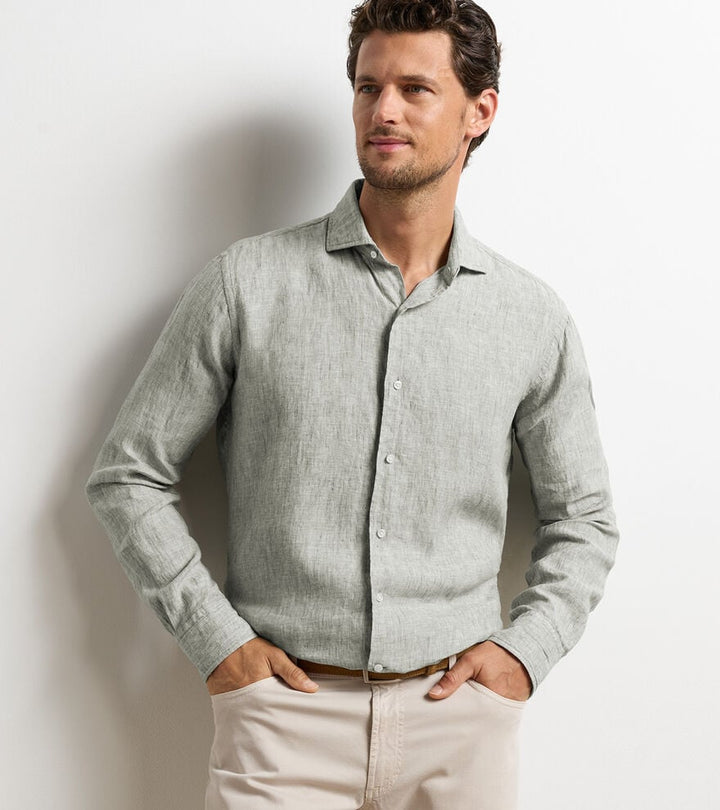 Peter Millar Astino Lino Solid Sport Shirt: Willow