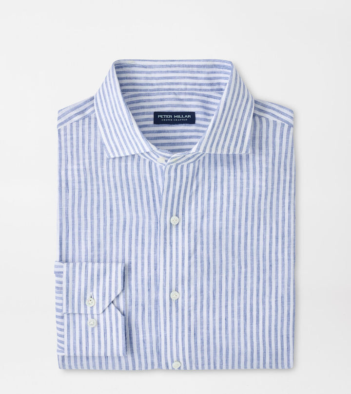 Peter Millar Astino Lino Stripe Sport Shirt: Blue Frost