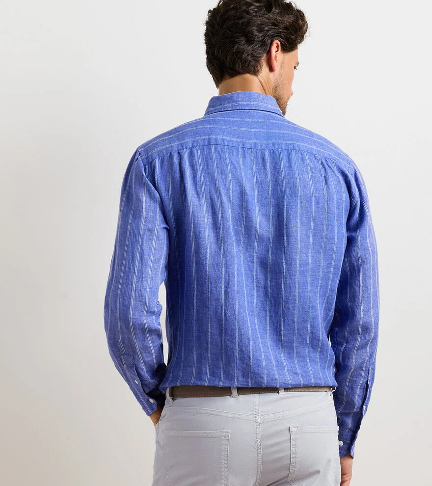 Peter Millar Astino Lino Pencil Stripe Sport Shirt: Dusk Blue
