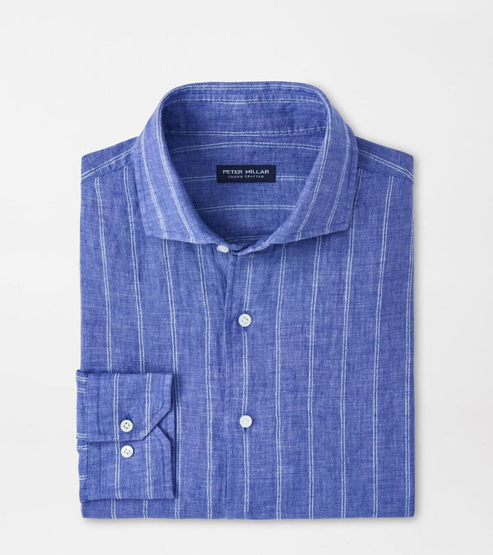 Peter Millar Astino Lino Pencil Stripe Sport Shirt: Dusk Blue