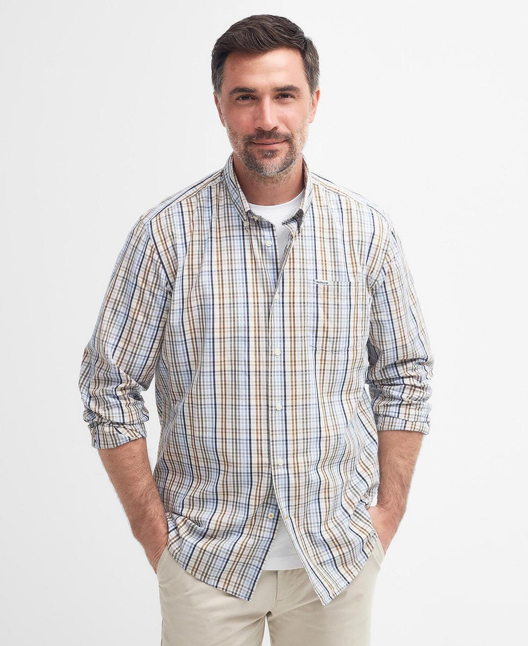 Barbour Malton Regular Fit Long Sleeve: Sky Blue Plaid