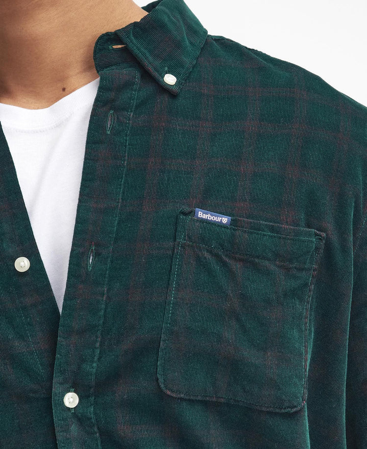 Barbour Harthill Tailored Long Sleeved Cord Shirt: Evergreen