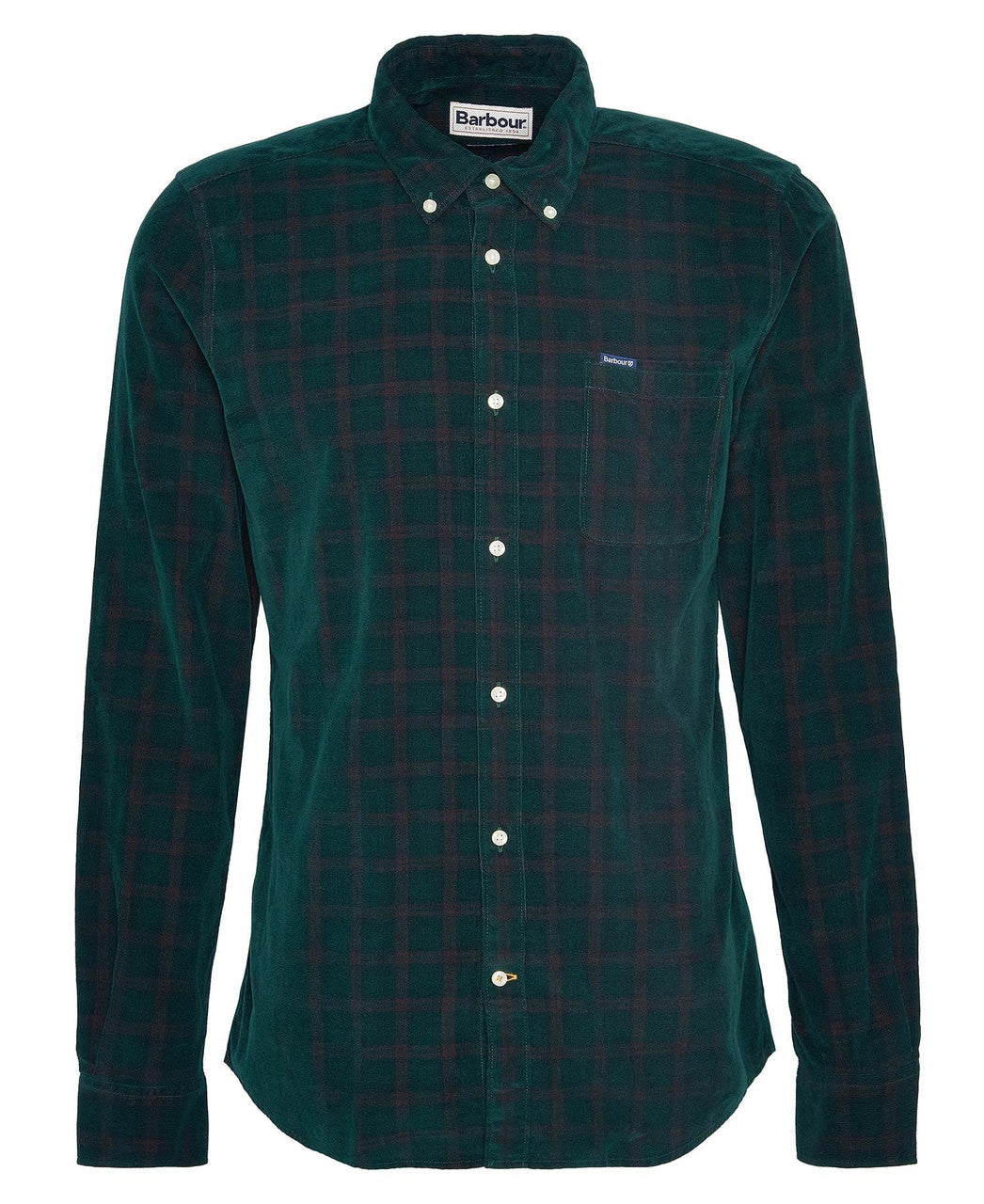 Barbour Harthill Tailored Long Sleeved Cord Shirt: Evergreen