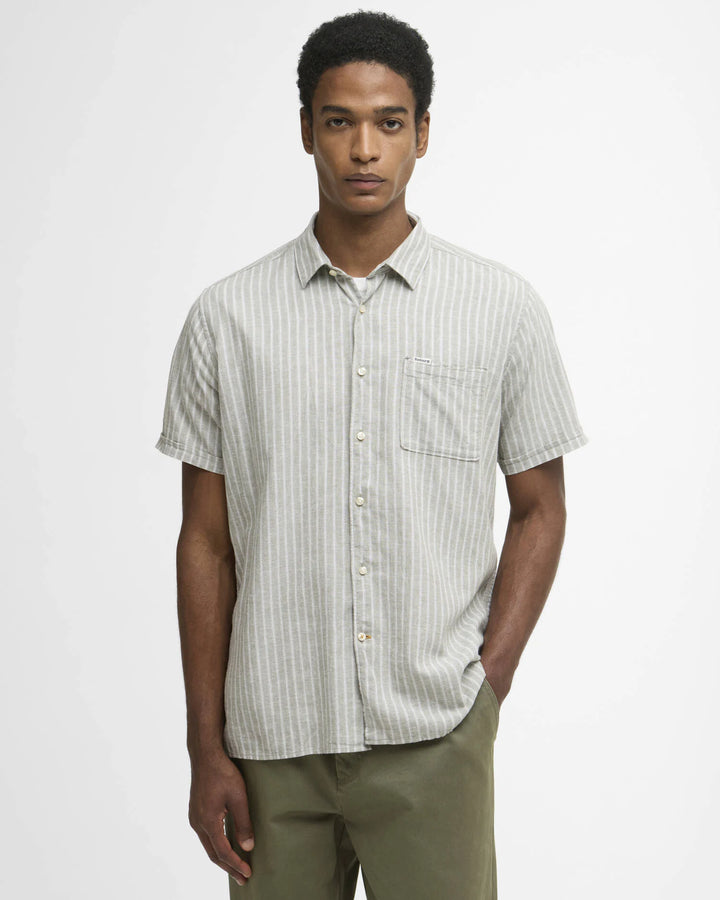 Barbour Nelson Striped Short-Sleeved Shirt: Bleached Olive