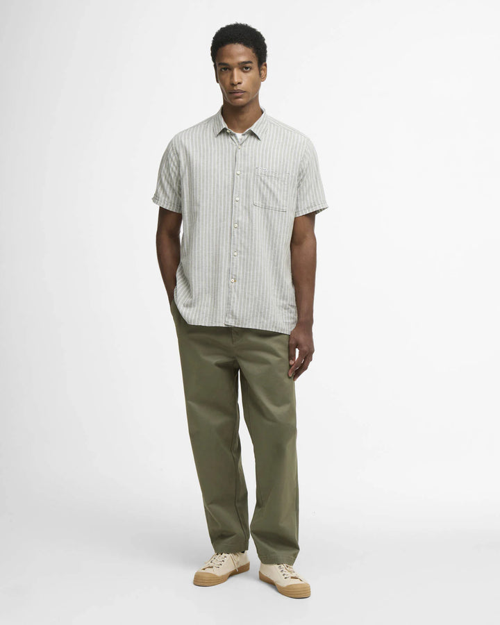 Barbour Nelson Striped Short-Sleeved Shirt: Bleached Olive