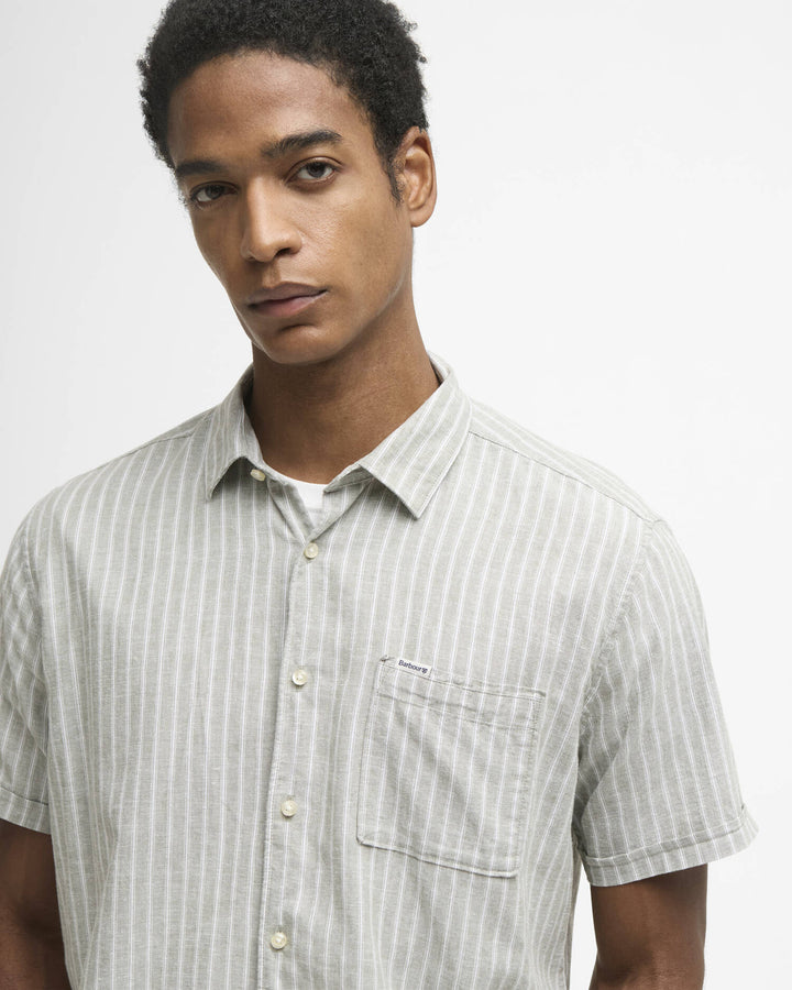 Barbour Nelson Striped Short-Sleeved Shirt: Bleached Olive