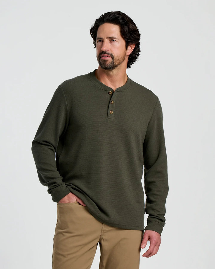 Free Fly Men's Waffle Long Sleeve Henley: Dark Forest