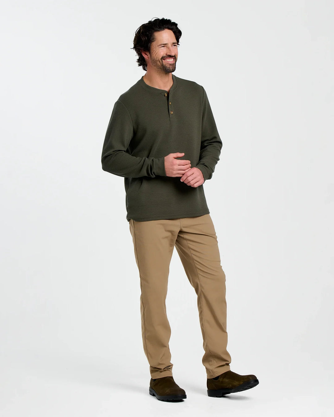 Free Fly Men's Waffle Long Sleeve Henley: Dark Forest