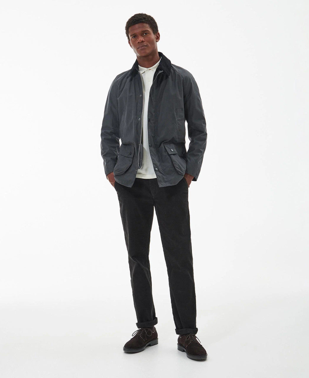 Barbour Ashby Waxed Jacket: Grey/Classic