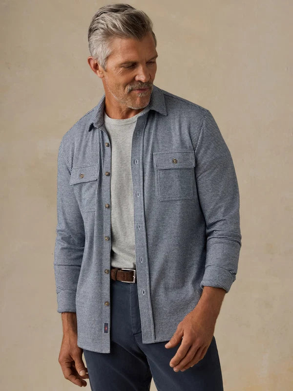 Faherty Legend Sweater Shirt: Navy Cream Pincheck