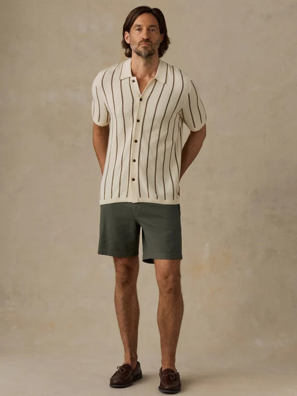 Faherty Short-Sleeve Sweater Shirt - Cream Walnut Stripe