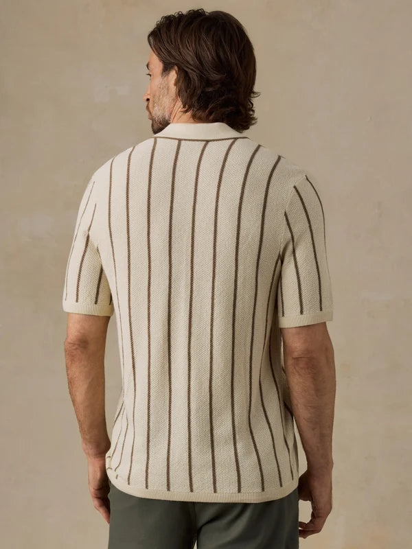 Faherty Short-Sleeve Sweater Shirt - Cream Walnut Stripe