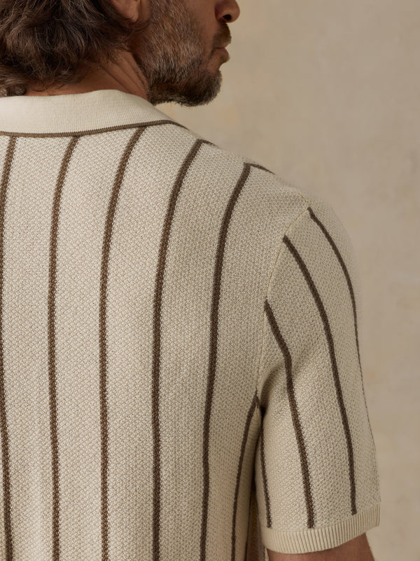 Faherty Short-Sleeve Sweater Shirt - Cream Walnut Stripe