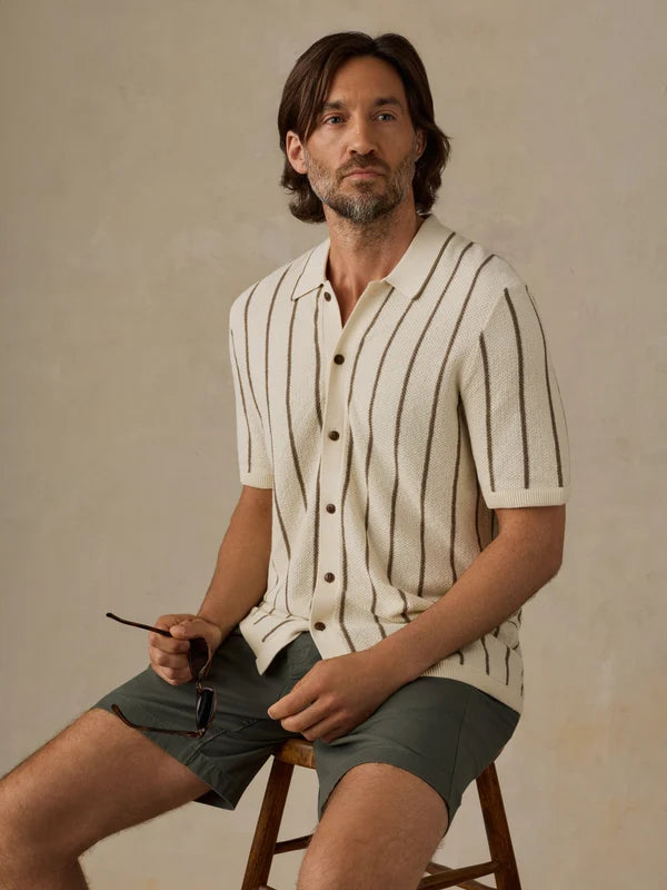 Faherty Short-Sleeve Sweater Shirt - Cream Walnut Stripe