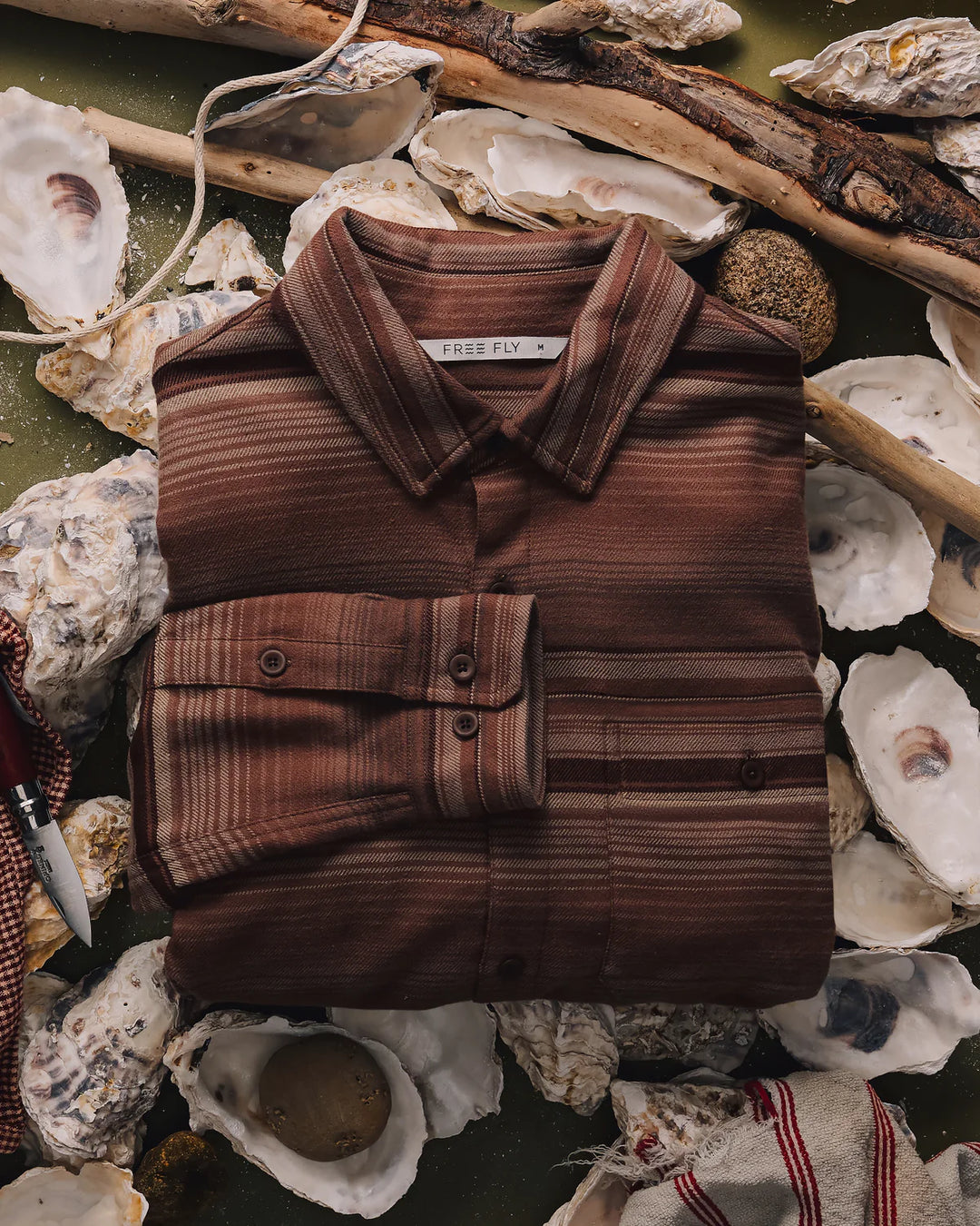 Free Fly Men's Seawool Flannel Shirt: Nutmeg Stripe