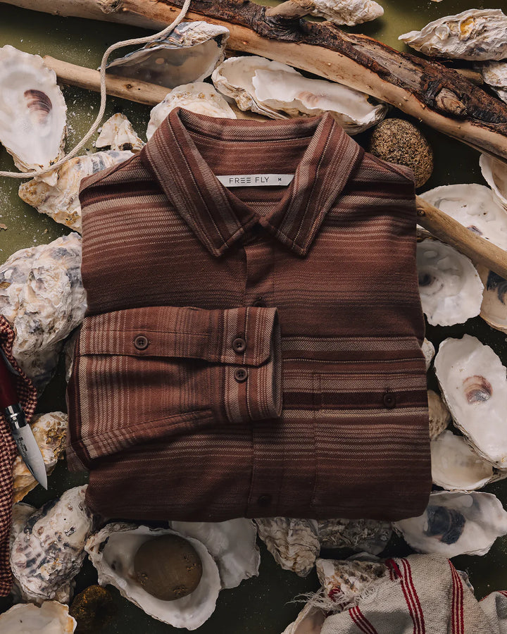 Free Fly Men's Seawool Flannel Shirt: Nutmeg Stripe